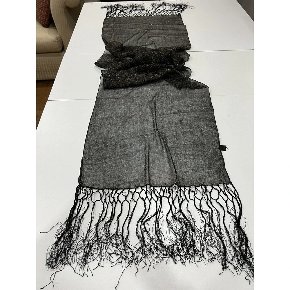Black & Gold Metallic Scarf Wrap 16x78 Lightweight